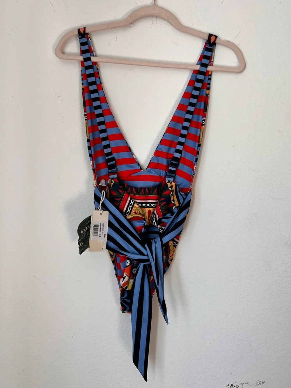 Agua Bendita Florentina One Piece‎ Swimsuit Small Luxury Plunge Swimwear Boho